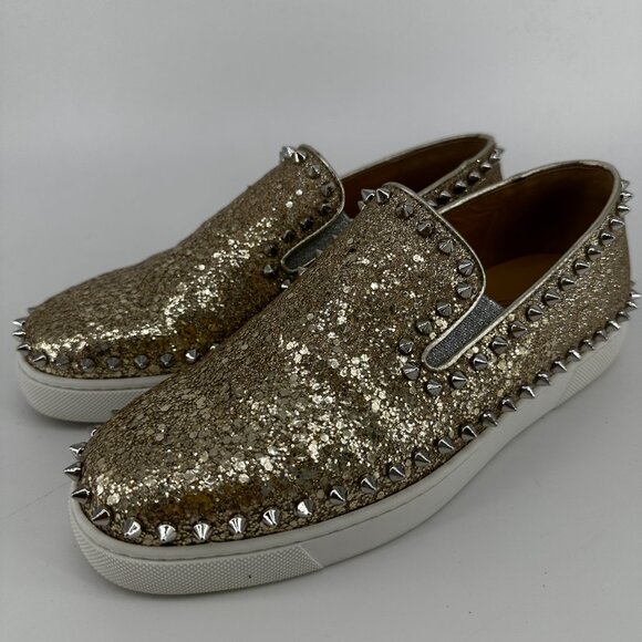 Louboutin Gold Pik Boat Flat - Size 38.5 - Picture 4 of 11